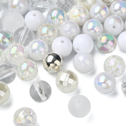 KitBeads 100 Stück zufällige 16 mm weiße Kaugummi-Perlen aus transparentem Acryl, runde Perlen, klobige Kaugummi-Perlen für Schmuckherstellung, Schlüsselanhänger, Stifte, Handwerk, Großpackung von KitBeads