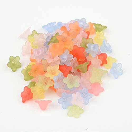 KitBeads 100 Stück zufällige Acryl-Blumen-Perlenkappen, transparent, mattiert, Glocke, Trompete, Blumen, Abstandshalter, Perlenkappen für Schmuckherstellung, Bulk von KitBeads