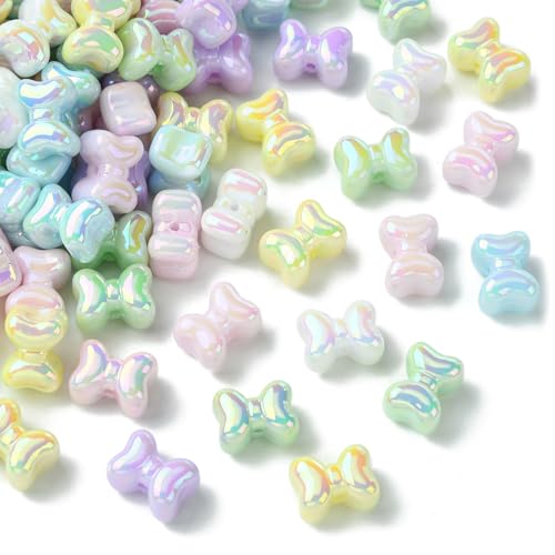 KitBeads 100 Stück zufällige Acryl-Schleifenperlen, blickdicht, niedliche Schleifen-Perlen, AB-Farbe, für Schmuckherstellung, Armbänder, Ohrringe, Halsketten, Basteln von KitBeads