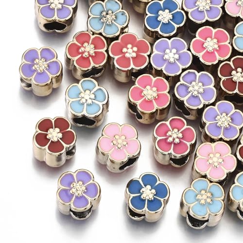 KitBeads 100 Stück zufällige Emaille-Blumenperlen, UV-Beschichtung, Acryl, Blumen, europäische Perlen, großes Loch, Blumenperlen für DIY-Armbänder, Schmuckherstellung, Großpackung von KitBeads