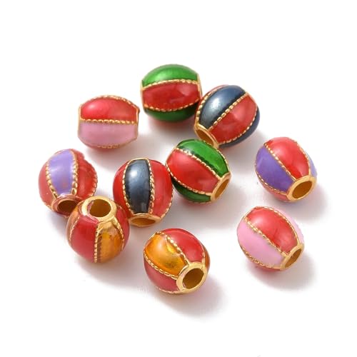 KitBeads 100 Stück zufällige Emaille-Laternenperlen, runde Form, bunt, oval, Trommelperlen für Schmuckherstellung, Armbänder, Halsketten, Basteln, Großpackung von KitBeads