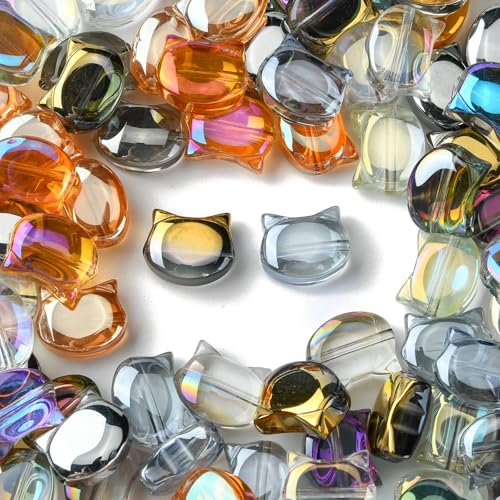 KitBeads 100 Stück zufällige Glas-Katzenperlen, Lampwork-Tierperlen, niedliches Kätzchen, Haustier-Katzenkopf, Perlen für Schmuckherstellung, Armbänder, Halsketten, Handwerk, Großpackung von KitBeads