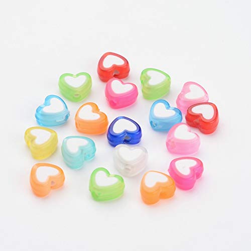 KitBeads 100 Stück zufällige Herz-Perlen in Herzform, Kawaii, bunt, herzförmig, transparent, Horizon-Loch, süße Herzperlen für Schmuckherstellung, Großpackung von KitBeads