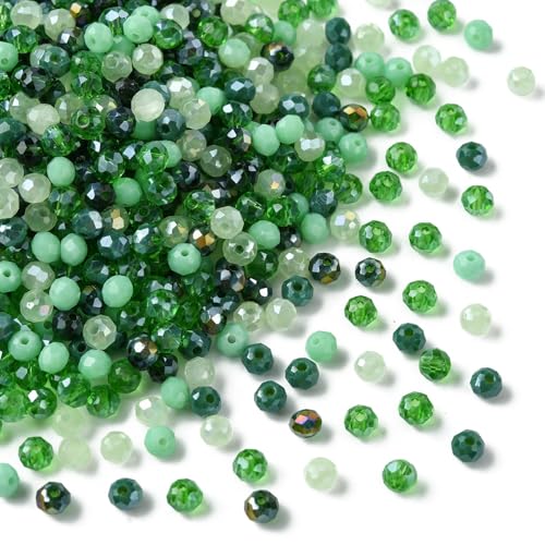 KitBeads 1000 Stück 4 mm sortierte grüne Rocailles-Perlen, Mini-Glasperlen, grüne Rondelle, facettierte Perlen für Schmuckherstellung, Armbänder, Basteln, Party, Dekorieren von KitBeads