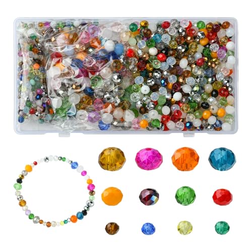 KitBeads 1000 Stück zufällige Regenbogen-Glas-Rocailles, bunt, rund, facettiert, Rondelle-Perlen-Set für Armbänder, Halsketten, Schmuckherstellung, Handwerk, Großpackung von KitBeads