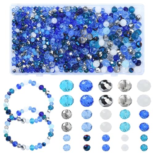 KitBeads 1000 Stück zufällige königsblaue facettierte Perlen, runde Rondelle-Glas-Rocailles-Set für Armbänder, Halsketten, Basteln, Großpackung von KitBeads