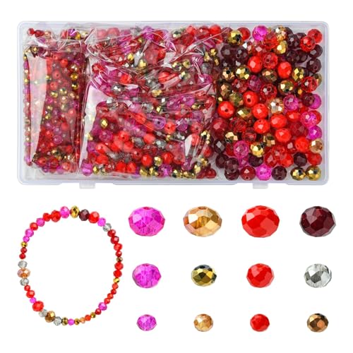 KitBeads 1000 Stück zufällige rubinrote Glasperlen, Burgunderrot, rund, facettiert, Rondelle-Perlen-Set für Armbänder, Halsketten, Schmuckherstellung, Handwerk, Großpackung von KitBeads