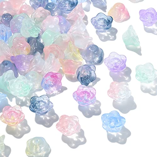 KitBeads 100pcs Zufällige Glas Blume Perlen Tiny Blume Form Glas Glocke Perlen Bunte Farbverlauf Blume Perlen für Schmuck Machen Bulk von KitBeads