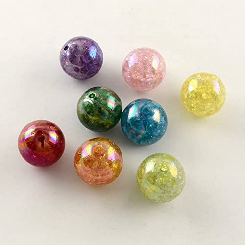 KitBeads 108 Stück 20 mm zufällige Craquelé-Acryl-Perlen Kristall AB runde Kugelperlen bunte grobe Kaugummikugel lose Perlen für Schmuckherstellung Perlen Basteln von KitBeads