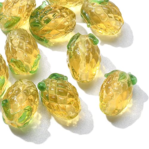 KitBeads 10pcs Glas Ananas Perlen Sommer Niedlich Lampwork Obst Perlen Imitation Lebensmittel 3D Gelb Ananas Perlen für Schmuckherstellung Bulk von KitBeads