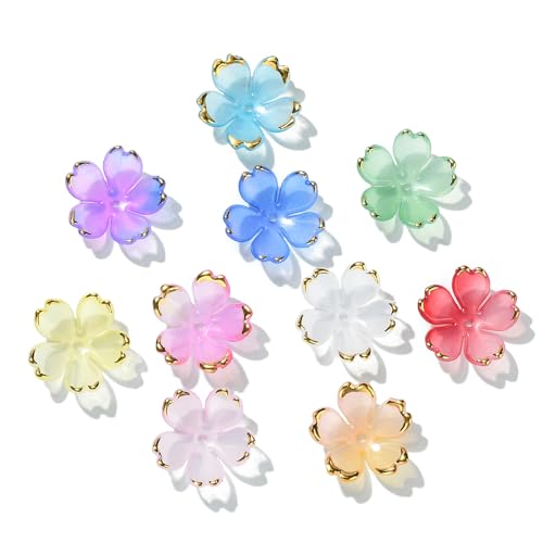 KitBeads 160 Stück Acryl-Blumen-Perlenkappen, transparent, bunt, kleine florale Perlen, 5-Petal Kirschblüten-Blumen-Endkappen für Schmuckherstellung von KitBeads