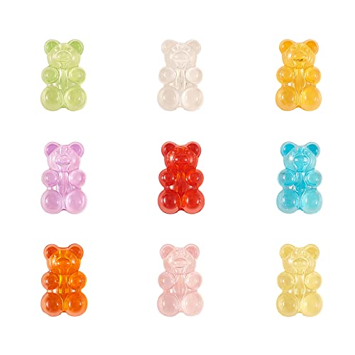 KitBeads 180 Stück Acryl Gummibär-Perlen bunte flache Rückseite süße Süßigkeiten Bär Perlen transparent 3D Teddybär Perlen für Schmuckherstellung Armbänder Bulk von KitBeads