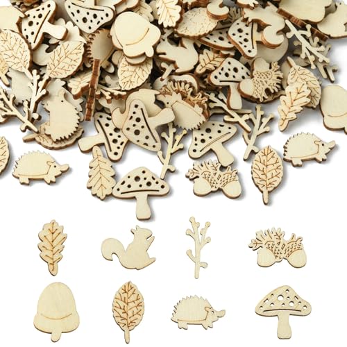 KitBeads 2 Sets Holz-Tierausschnitte Waldblatt Eichhörnchen Pilz Cabochons niedliche unfertige Holzausschnitte für DIY Handwerk Malerei Party Dekoration von KitBeads