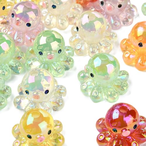 KitBeads 20 Stück zufällige Acryl-Oktopus-Perlen, AB-farbig, überzogen, Ozean-Tiere, Mini-Oktopus-Perlen für Schmuckherstellung, Armbänder, Halsketten, Handwerk, Großpackung von KitBeads