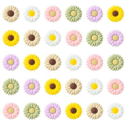 KitBeads 20 Stück zufällige Silikon-Gänseblümchen-Perlen, bunt, Frühlings-Thema, Gummi-Sonnenblumen-Perlen, blickdicht, fokale Blumenperlen für Schmuckherstellung, Großpackung von KitBeads