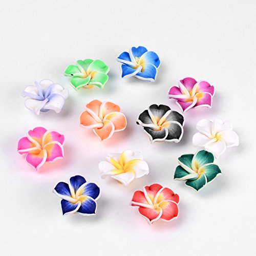 KitBeads 200 Stück 20 mm zufällige Polymer-Ton-Plumeria-Perlen, 3D-Frangipani-Blumenperlen, hawaiianische Blumenperlen für Schmuckherstellung, Handwerk, Armbänder, Großpackung von KitBeads