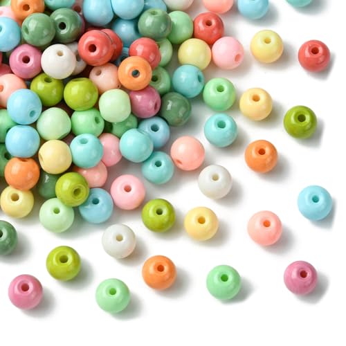 KitBeads 200 Stück zufällige 8 mm undurchsichtige Glasperlen, Macaron-Farbe, runde Perlen, Pastellfarben, lose Perlen für Schmuckherstellung, Armbänder, Halsketten, Handwerk, Großpackung von KitBeads