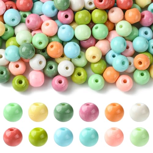 KitBeads 200 Stück zufällige 8 mm undurchsichtige Glasperlen Macaron bunte runde Perlen Pastell runde lose Perlen für Schmuckherstellung Armbänder Halsketten Handwerk Bulk von KitBeads