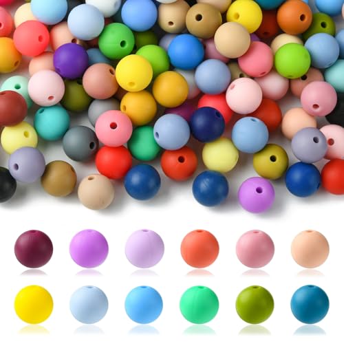 KitBeads 200 Stück zufällige 9 mm runde Silikonperlen, runde Focal-Perlen, bunte runde Kugel-Gummiperlen für Schmuckherstellung, Schlüsselanhänger, Stifte, Handwerk, Großpackung von KitBeads