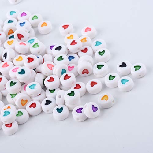 KitBeads 200 Stück zufällige Acryl-Herzperlen, flache runde Buchstabenperlen, bunt, Herzmuster, lose Perlen für Schmuckherstellung, Armbänder, Großpackung von KitBeads