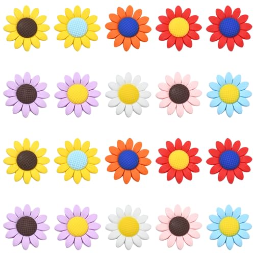 KitBeads 20pcs Daisy Focal Silikon Perlen Gemischte Farben Frühling Blumen Perlen Cartoon Sonnenblume Gummi Perlen für Schmuckherstellung Schlüsselanhänger Bulk von KitBeads