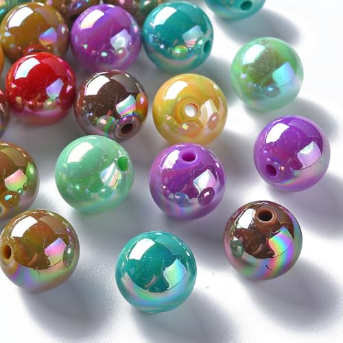 KitBeads 220 Stück 16 mm zufällige Kaugummi-Kugelperlen, bunt, AB-beschichtet, klobige Perlen, undurchsichtig, Acryl, für Schmuckherstellung, Großpackung von KitBeads