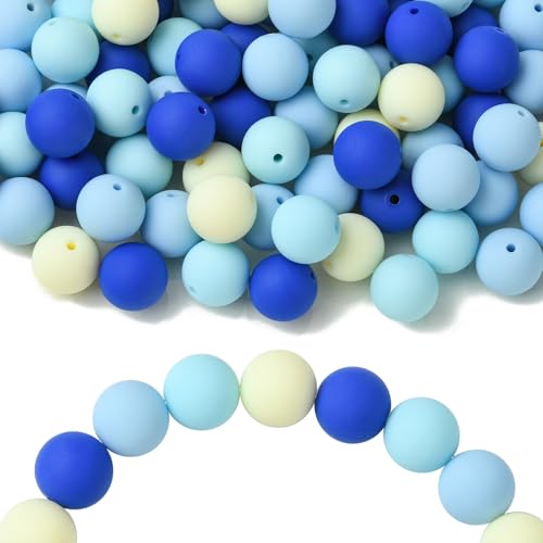 KitBeads 232 Stück zufällige 16 mm blaue Themen-runde Perlen, undurchsichtig, Acryl, klobige Kaugummi-Kugelperlen für Armbänder, Schmuckherstellung, Stifte, Schlüsselanhänger, Großpackung von KitBeads