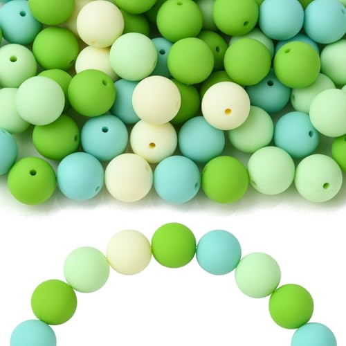 KitBeads 232 Stück zufällige 16 mm große grüne Perlen, gummiert, undurchsichtig, Acryl, klobig, rund, für Armbänder, Schmuckherstellung, Stifte, Schlüsselanhänger, Großpackung von KitBeads