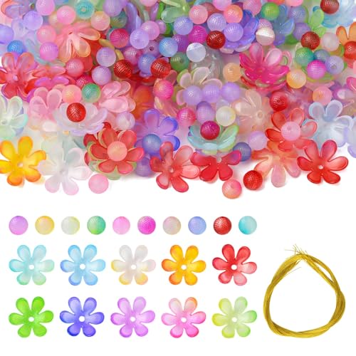 KitBeads 250 Stück zufällige Acryl-Gänseblümchen-Perlen, bunt, rund, Blumenperlen, Farbverlauf, Blumen-Perlenkappen für Schmuckherstellung, Bulk-Armbänder, DIY Handwerk von KitBeads