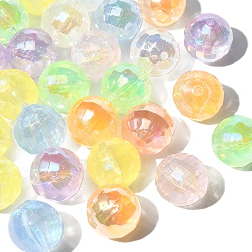 KitBeads 30 Stück 16 mm zufällige facettierte runde Perlen AB-Farbe, klobige Kaugummi-Perlen, transparent, irisierend, Acryl-Gumball-Perlen für die Schmuckherstellung von KitBeads