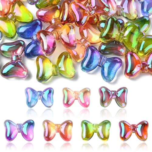 KitBeads 30 Stück zufällige 28 mm Acryl-Fliege, undurchsichtig, klobige Schleifenperlen, Farbverlauf, AB-Farbe, Schleifen-Perlen für Schmuckherstellung, Armbänder, Halsketten, Großpackung von KitBeads