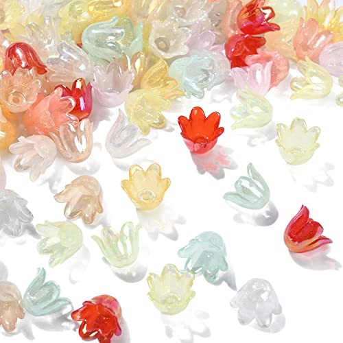 KitBeads 300 Stück zufällige Acryl-Blumen-Perlenkappen bunte schillernde Ttumpet-Perlen Mini Floral Kawaii Glocke Blume Perlen für Schmuckherstellung Bulk von KitBeads