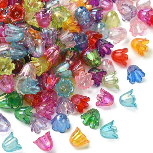 KitBeads 300 Stück zufällige Trompetenblumen-Perlen, Acryl, Maiglöckchen-Perlen, bunt, Glockenblumen-Perlenkappen für Schmuckherstellung, Armbänder, Halsketten von KitBeads