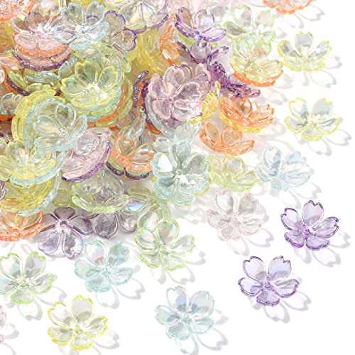 KitBeads 300 Stück zufällige bunte Blumen-Perlenkappen, transparente Kirschblüte, Blumenperlen, Mini-Blumen-Perlenkappen für Schmuckherstellung, Bulk von KitBeads