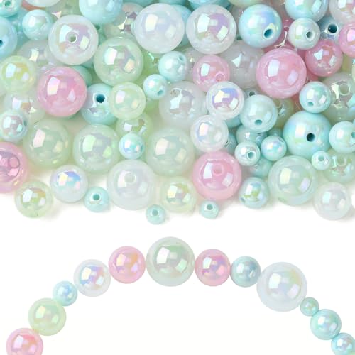 KitBeads 320 Stück zufällige 6–16 mm Acrylperlen, runde Perlen, klobige Kaugummi-Perlen für Schmuckherstellung, Armbänder, Halsketten, Handwerk von KitBeads