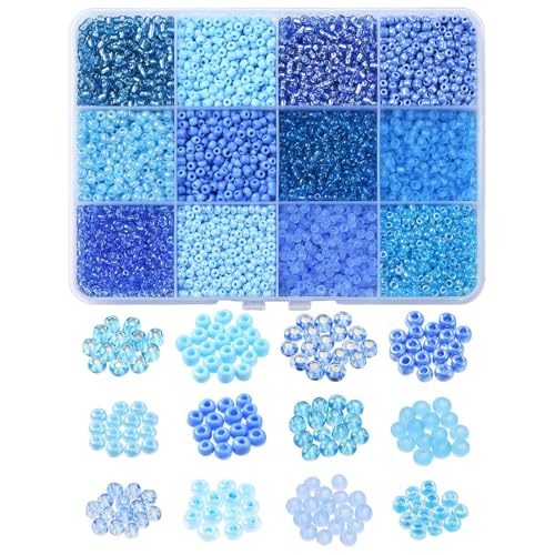 KitBeads 3600 Stück zufällige 3 mm Glas-Rocailles-Perlen, Meeresperlen, Königsblau, kleine hellblaue Pony-Perlen für Schmuckherstellung, Armbänder, Halsketten, Großpackung von KitBeads