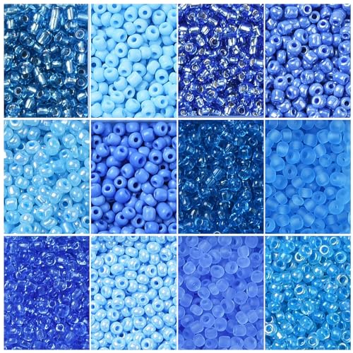 KitBeads 3600 Stück zufällige 3 mm Glas-Rocailles-Perlen, Meeresperlen, Königsblau, kleine hellblaue Pony-Perlen für Schmuckherstellung, Armbänder, Halsketten, Großpackung von KitBeads