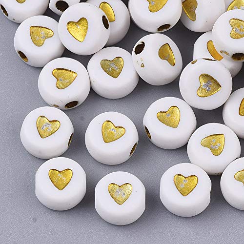 KitBeads 365pcs Flat Round Acrylic Heart Beads Disc Coin Goldn Letter Heart Beads Mini Love Heart Pony Beads for Jewelry Making Bracelets Bulk von KitBeads