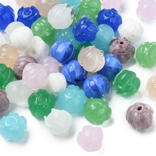 KitBeads 50 Stück 10 Farben Lampwork Blume Perlen Handgemachte Glas Runde Blumenperlen Sping Flower Perlen für Schmuckherstellung Armbänder Halsketten Ohrringe von KitBeads