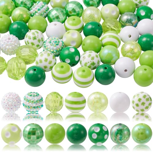 KitBeads 50 Stück 20 mm grüne, runde klobige Kaugummi-Kugelperlen, Kleeblatt-Perlen, bunte, runde Acrylperlen für Schmuckherstellung, Großpackung von KitBeads