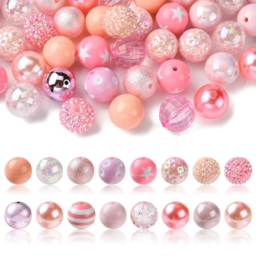 KitBeads 50 Stück 20 mm rosa Kaugummi-Perlen Y2K hellrosa Ton Acryl Gummikugelperlen niedlich rosa klobige Perlen für Stifte Handwerk Bulk von KitBeads