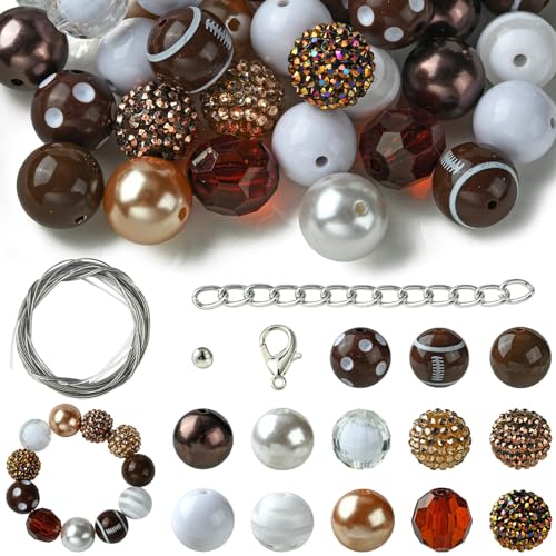 KitBeads 50 Stück 20 mm zufällige braune Kaugummi-Perlen aus Acryl, runde Kugeln, Discoperlen, Champagnerbraun, klobige Perlen für Schmuckherstellung, Großpackung von KitBeads