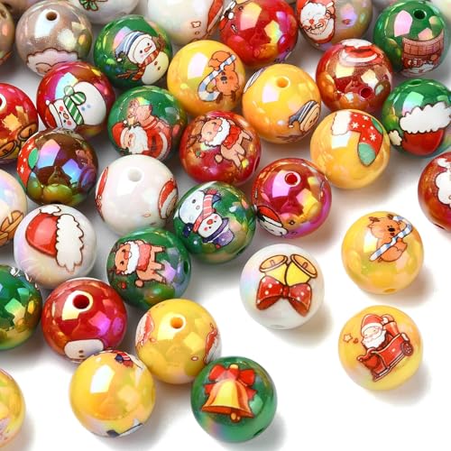 KitBeads 50 Stück zufällige 16 mm große Weihnachts-Bubblegum-Perlen, klobige Weihnachtsperlen für Schlüsselanhänger, Armbänder, Stifte, Basteln, Großpackung von KitBeads