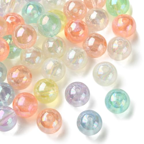 KitBeads 50 Stück zufällige 16 mm runde Kaugummi-Perlen, AB-Farbe, klobige Kaugummi-Perlen, Glitzer, leuchtet im Dunkeln, runde Perlen für Schmuckherstellung, Stifte, Schlüsselanhänger, Großpackung von KitBeads