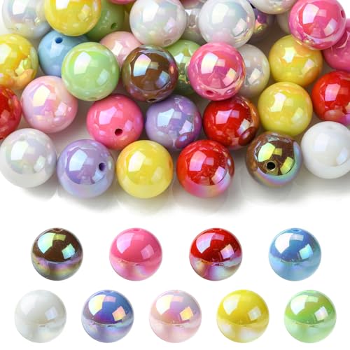 KitBeads 50 Stück zufällige 19 mm Acryl-Bubblegum-Perlen, AB-Farbe, große runde Kugelperlen, klobige Kaugummi-Perlen für Schmuckherstellung, Perlenstifte, Schlüsselanhänger von KitBeads