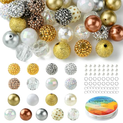 KitBeads 50 Stück zufällige 20 mm Harz-Strassperlen gelb, klobige Kaugummi-Perlen für Schmuckherstellung, Stifte, Schlüsselanhänger, Großpackung von KitBeads