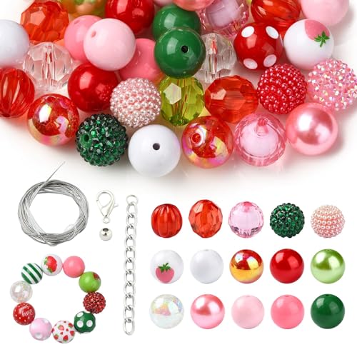 KitBeads 50 Stück zufällige 20 mm große Kaugummi-Perlen aus Acryl, große runde Kaugummi-Perlen für Schmuck, Schlüsselanhänger, Stifte, Basteln, Großpackung von KitBeads