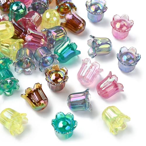 KitBeads 50 Stück zufällige Glockenblumen-Perlen, Acryl, Trompetenperlen, AB-Farbe, Blumenperlenkappen für Schmuckherstellung, Armbänder, Halsketten, Handwerk, Großpackung von KitBeads