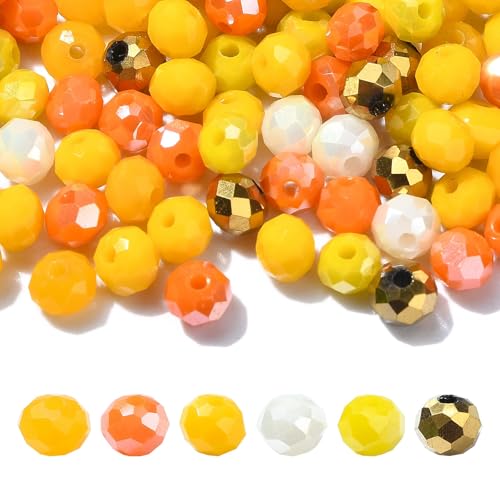 KitBeads 500 Stück 4 mm sortierte gelbe Rocailles-Perlen, facettierte Rondelle-Perlen, gelbe Glasperlen für Schmuckherstellung, Halsketten, Armbänder, Basteln, Party, Dekorieren von KitBeads