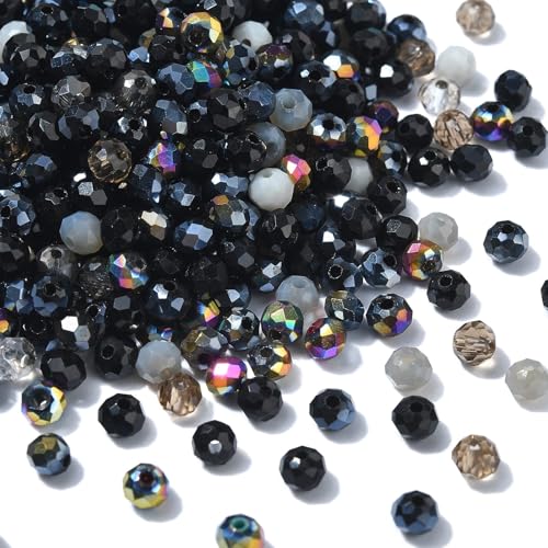 KitBeads 500 Stück 4 mm sortierte schwarze Rocailles-Perlen, rund, facettierte Glasperlen, schwarz und weiß, Rondelle-Perlen für Schmuckherstellung, Halsketten, Armbänder, Basteln, Party-Dekoration von KitBeads